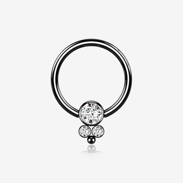 Blackline Royal Bali Sparkle Beaded Steel Captive Bead Ring-Clear Gem